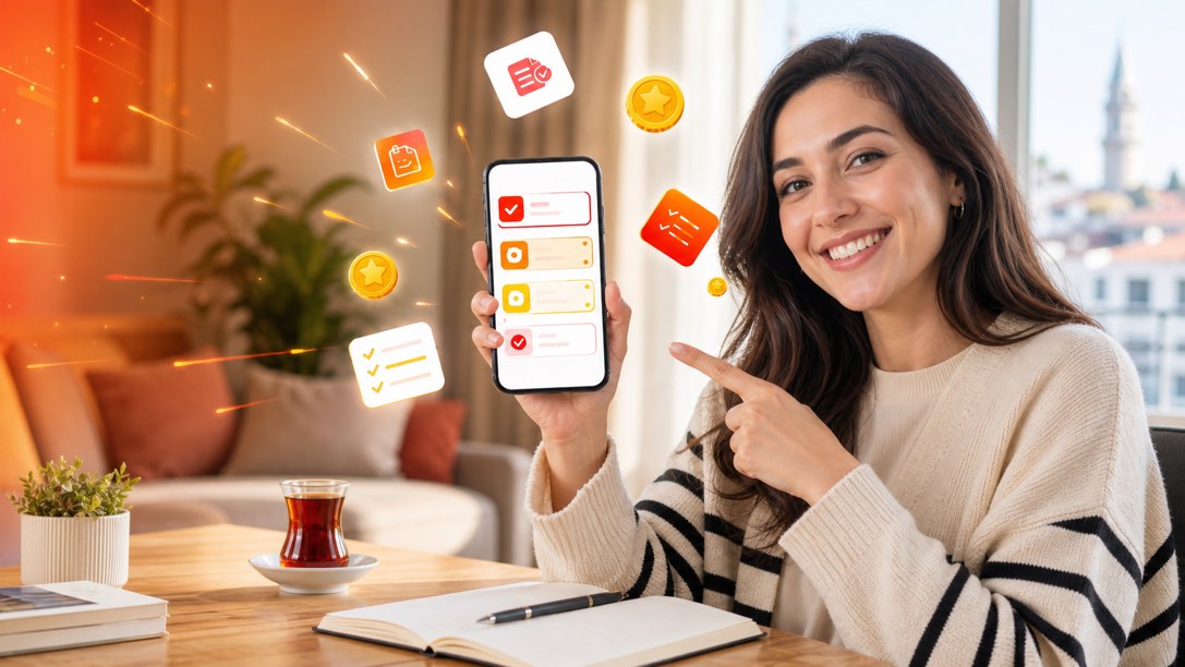 Telefonundan online görevleri inceleyen kullanıcı